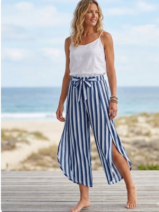 Laura Ashley Pants - 3/20 Laura Ashley beach vacation flowy striped wide leg pants ladies small